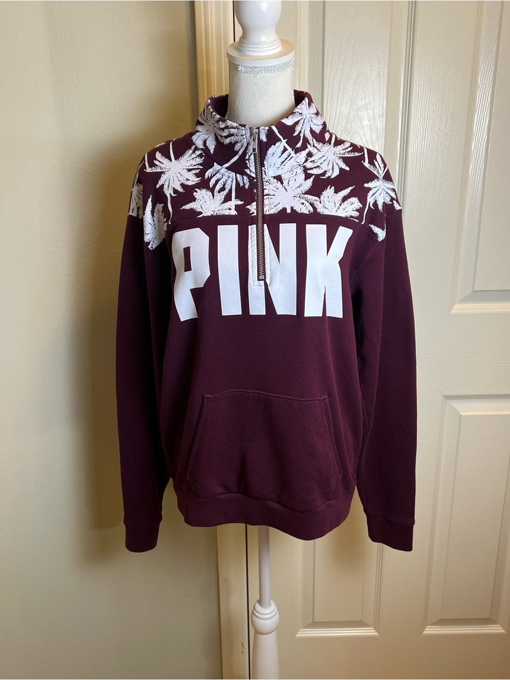 PINK Victoria’s Secret Quarter Zip Palm Tree Themed Pullover